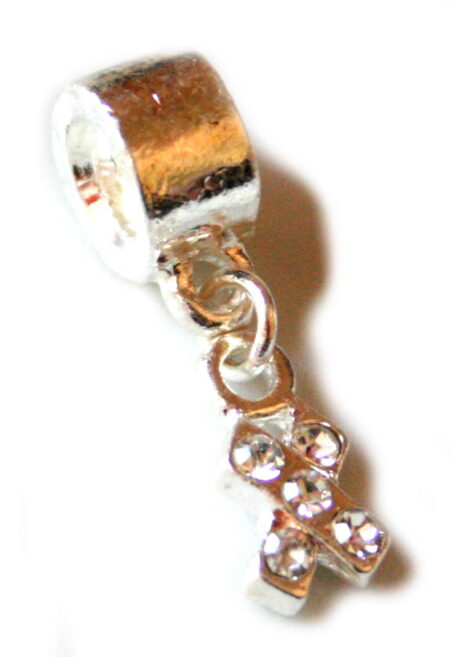 Silver coloured X pendant with rhine stones-0
