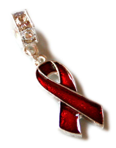 Red coloured cloisonne ribbon pendant. Silver base colour-0