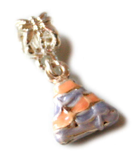 Pink and purple cloisonne triangle pendant. Silver base colour-0