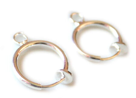 Clip on, spring earing component pair. Bright silver colour. 13mm-0