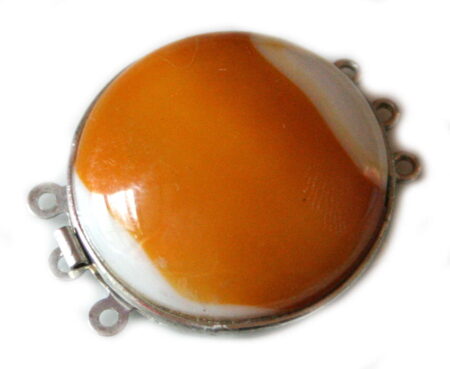 Grey agate cabachon 3 string box clasp. Silver base colour. 31.5mm.-0