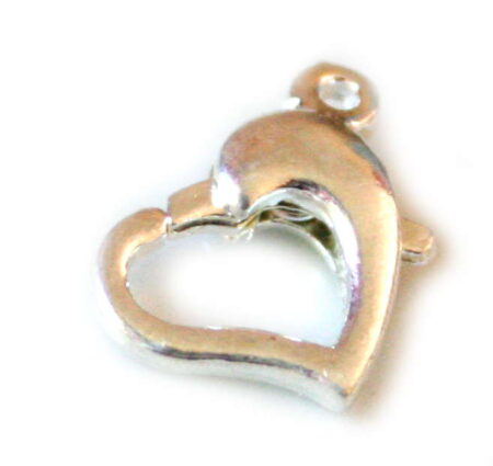 4x Heart clasp in bright silver colour. 10mm. -0