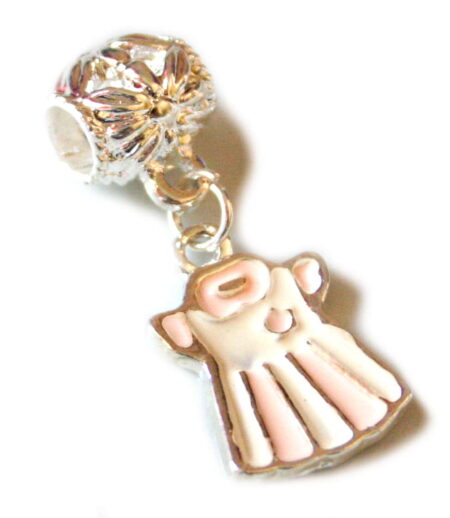 Pink and white cloisonne dress pendant with silver base colour. 22mm.-0
