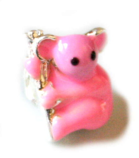 2x Pink kuala bear cloisonne bead. Silver base colour. 8mm.-0