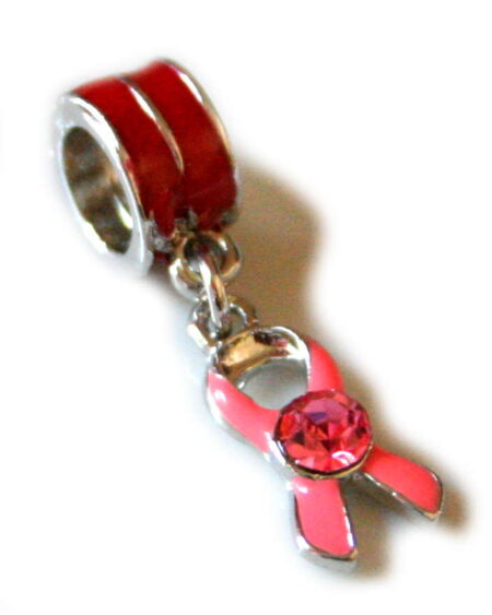 Red and pink ribbon pendant. 22mm. Silver base colour.-0