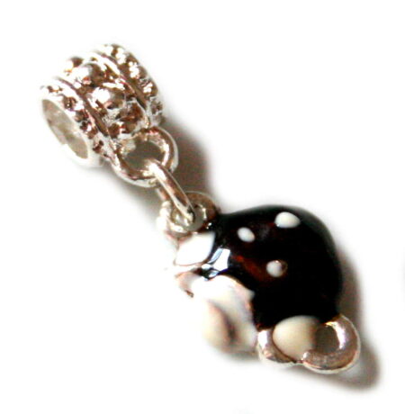 Brown cloisonne face with white hat. Silver base colour. 16mm.-0