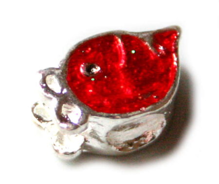2x Red cloisonne strawberry face bead. Silver base colour-0