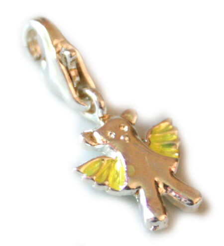 silver bear with yellow wings charm. Lobster clasp. 22mm.-0