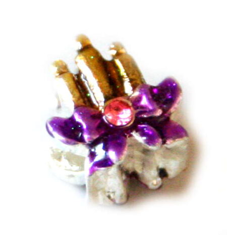 Yellow candle with purple bow cloisonne bead. Silver base colour. 12mm.-0