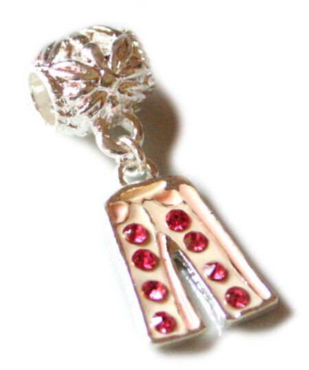Pink and white pant pendant with pink diamante. Silver base colour. 24mm.-0