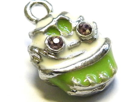 Green cloisonne cup cake charm, 17mm nickel silver