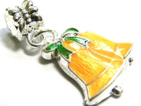 Orange cloisonne bells pendant, 35mm Nickel Silver