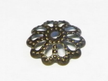 Packet of 10 bead caps flat flower design, gunmetal color, 9mm
