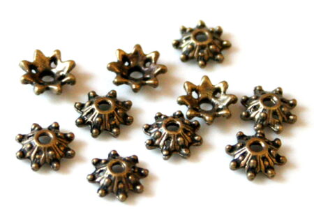 Packet of 10 bead caps flower receptacle design, bronze color, 9mm-0