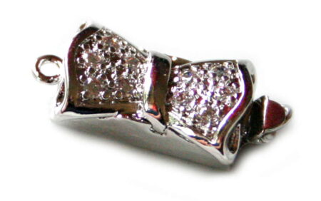 Silver colored box clasp, bowtie design, 22mm