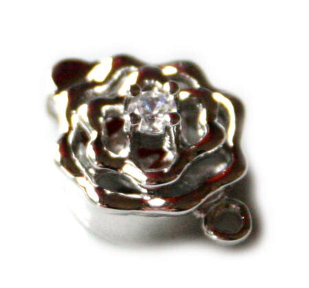 Silver colored box clasp, flower w rhinestone design, 17mm