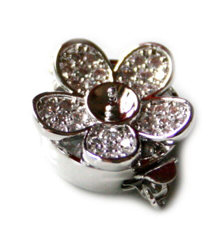 Silver colored box clasp, flower design, 20mm