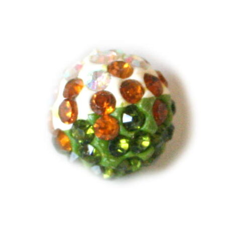Ombre rhinestone bead, green / gold, 12mm