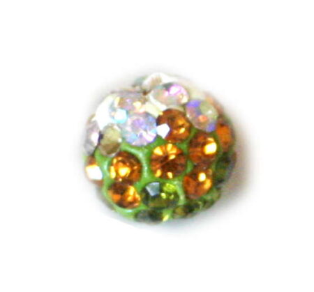 Ombre rhinestone bead, gold / green, 8mm