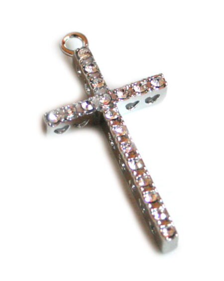 Cross pendant, nickel silver, rhinestones, 40mm