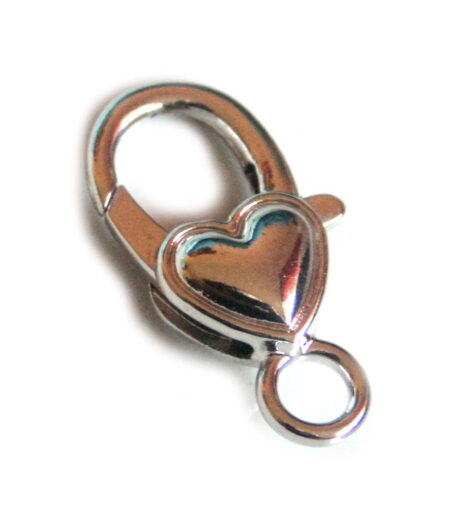 Lobster clasp in nickel silver, heart design, 27mm