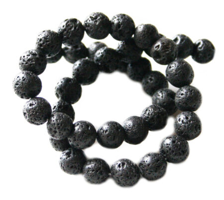 Black Lava bead string, round, 10mm, 40cm