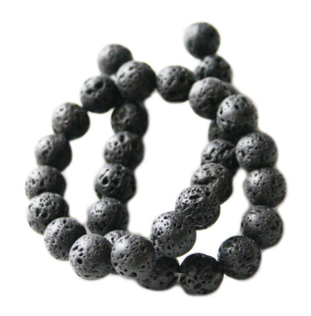 Black Lava bead string, round, 12mm, 40cm