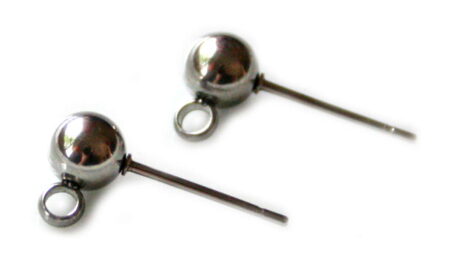 Stainless steel Earring stud pair with ball and ring 5mm bead