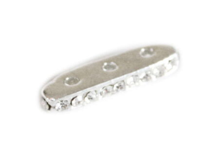 Nickel free spacer w rhinestones, 3 hole, bright silver, 17mm