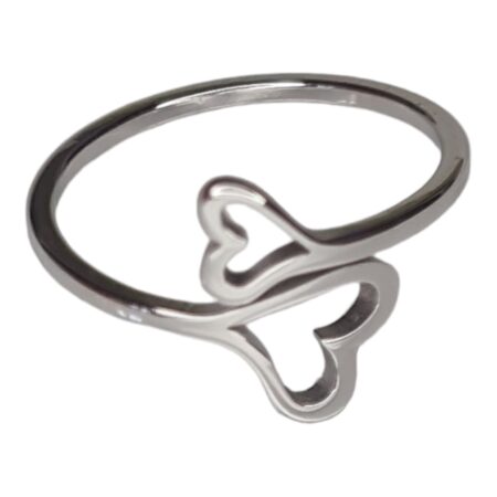 Stainless steel double heart ring, adjustable