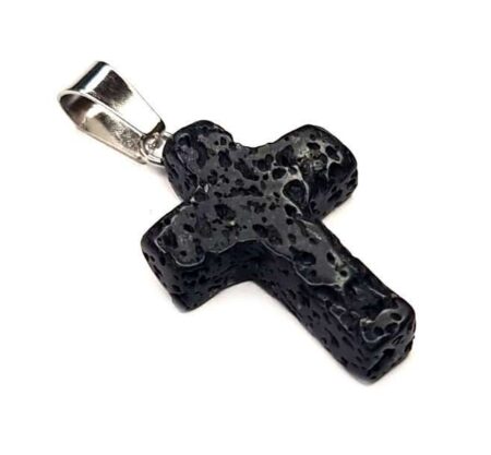 Black lava cross pendant, 35mm