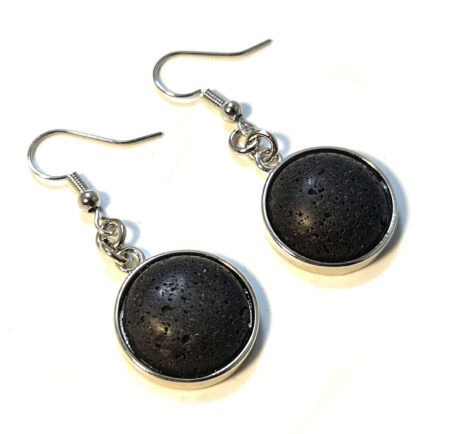 Lava round cabochon earrings, 46mm incl. hook