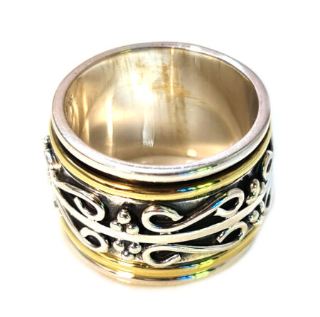 Antique design spinner ring in 925 silver, size 10
