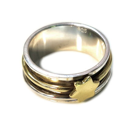 Textured spinner ring w star in 925 silver, size 8