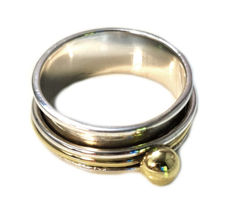 Textured spinner ring w ball in 925 silver, size 10