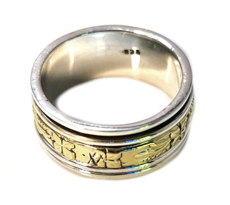 Gold flower spinner ring in 925 silver, Size 8
