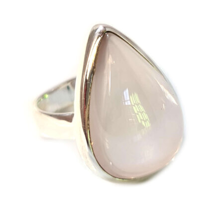 Rose Quartz cabochon ring in 925 silver, pear, Size 8