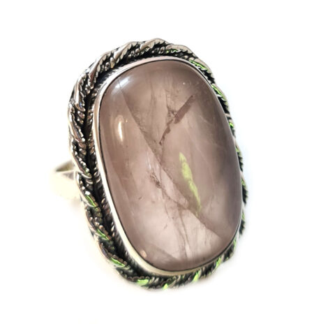 Rose Quartz cabochon ring in 925 silver, oval, Size 8