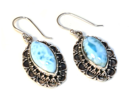 Larimar cabochon earrings in 925 silver, marquise, 40mm