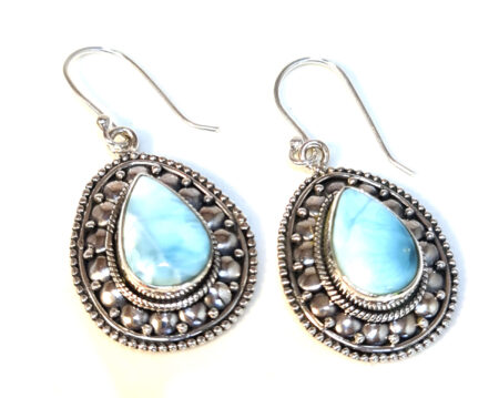 Larimar cabochon earrings in 925 silver, pear, 42mm