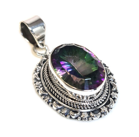 Mystic Topaz pendant in 925 silver, oval, 42mm incl. bail