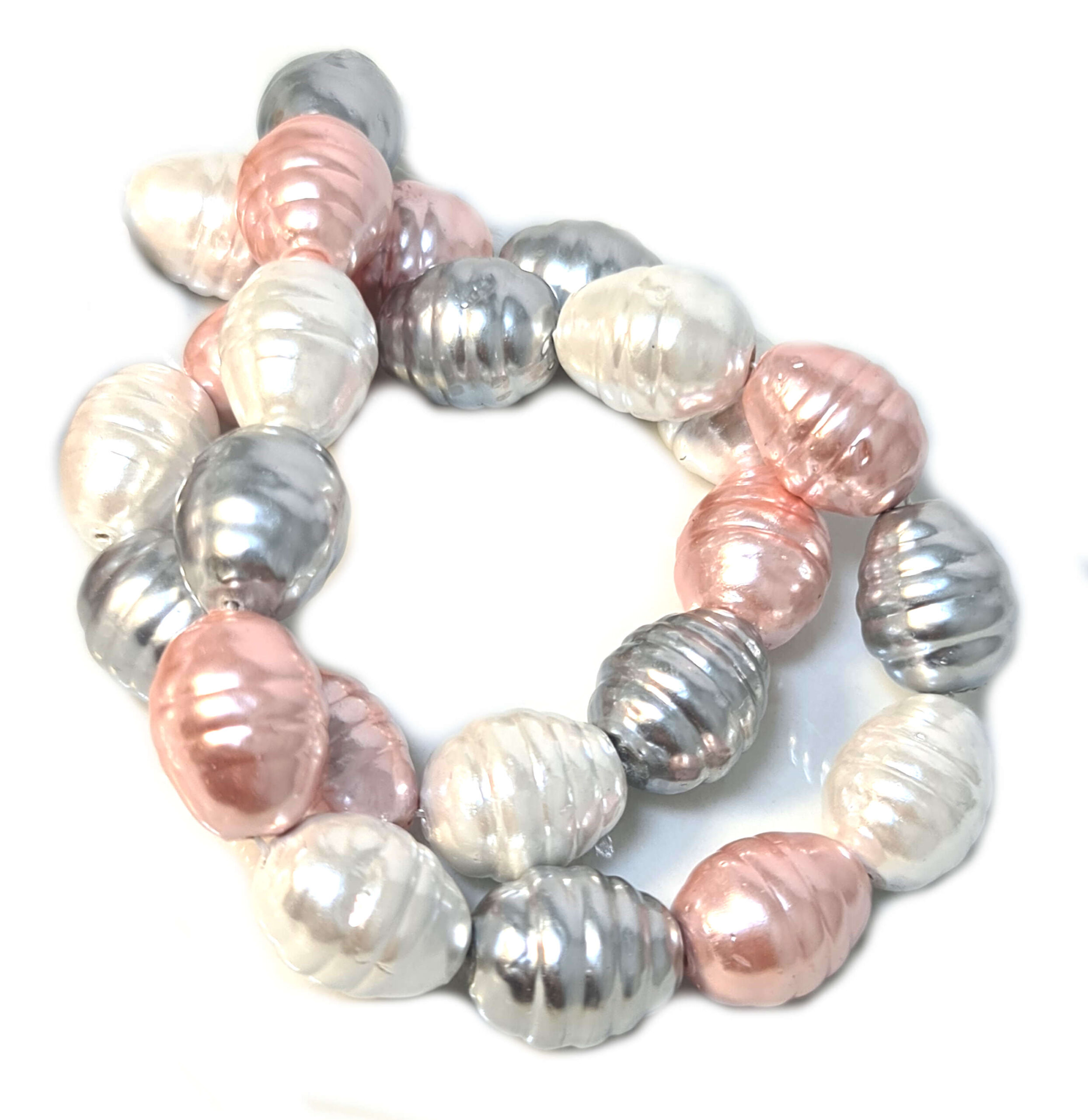 Shell pearl string, ringed baroque - cream, silver, rose, 13x16mm, 40cm - Image 2
