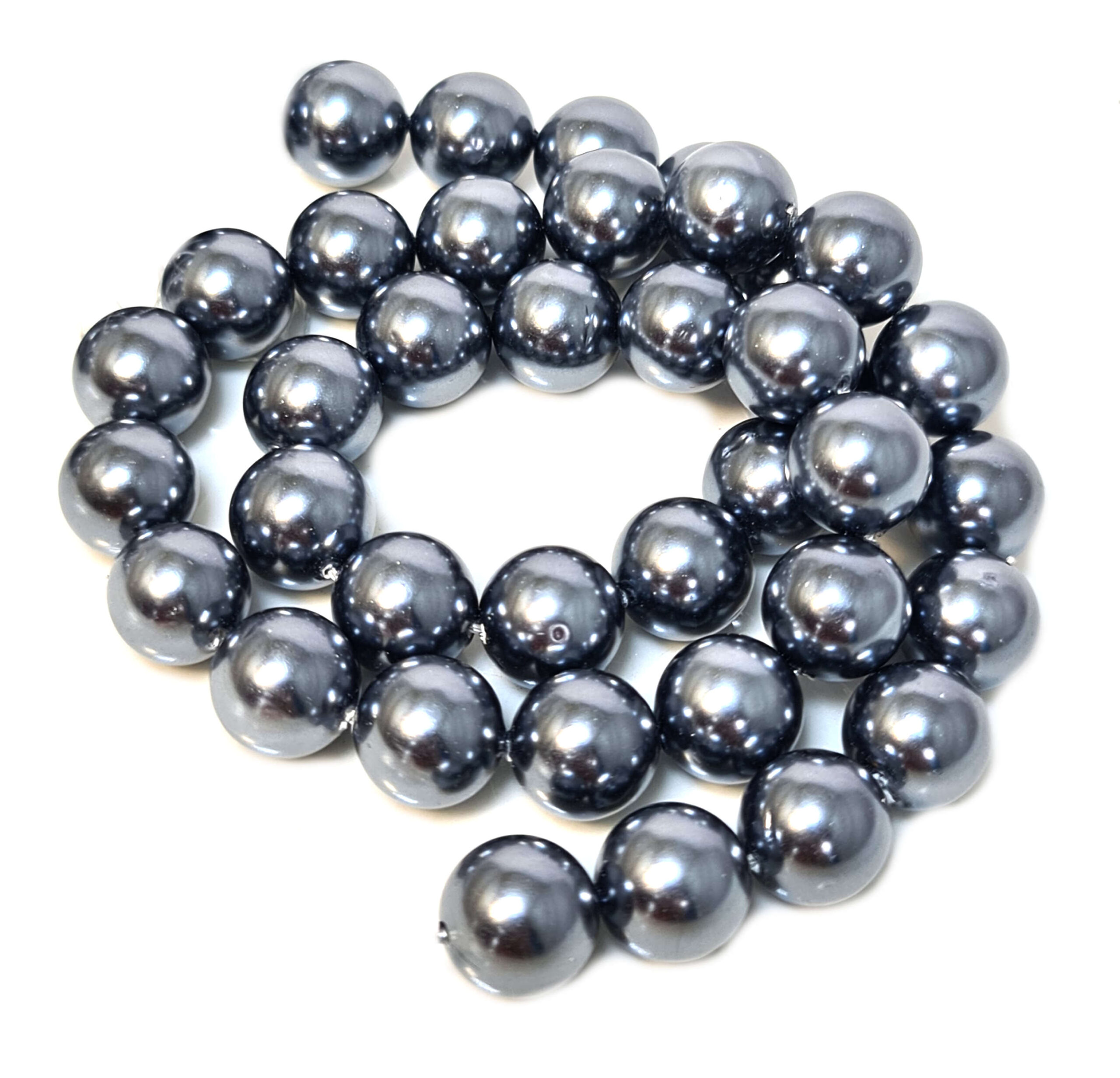 Shell pearl string, round - charcoal, 10mm, 40cm - Image 2