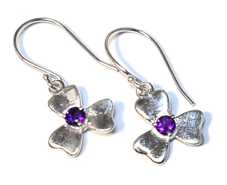 Clover earrings in 925 silver, Amethyst, 25mm incl. hook