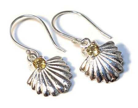 Clam earrings in 925 silver, Citrine, 26mm incl. hook