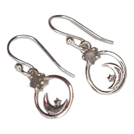 Moon & star earrings in 925 silver, Labradorite, 24mm incl. hook