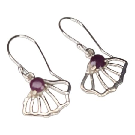 Clam earrings in 925 silver, Ruby, 25mm incl. hook