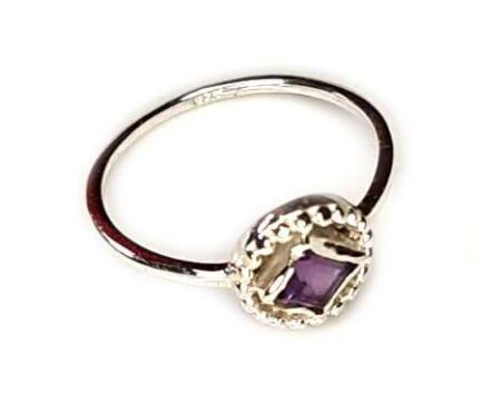 Amethyst ring in 925 silver, princess, size 8