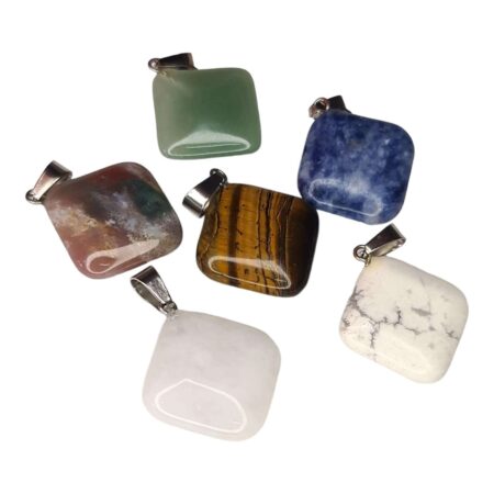 Gemstone square pendant, assorted, 35mm incl. bail
