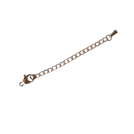 Stainless Steel lobster clasp w extension chain, 10mm clasp, 54mm chain